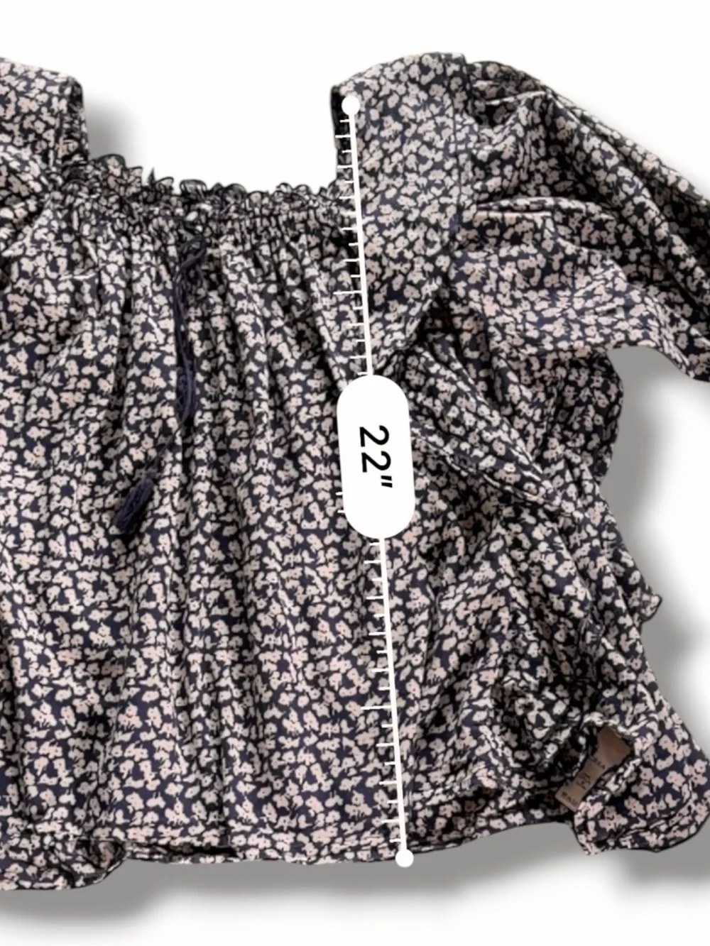 THE GREAT The Song Ruffle Front Tassel Tie Top Size 2 US Medium Navy Blue /Tan